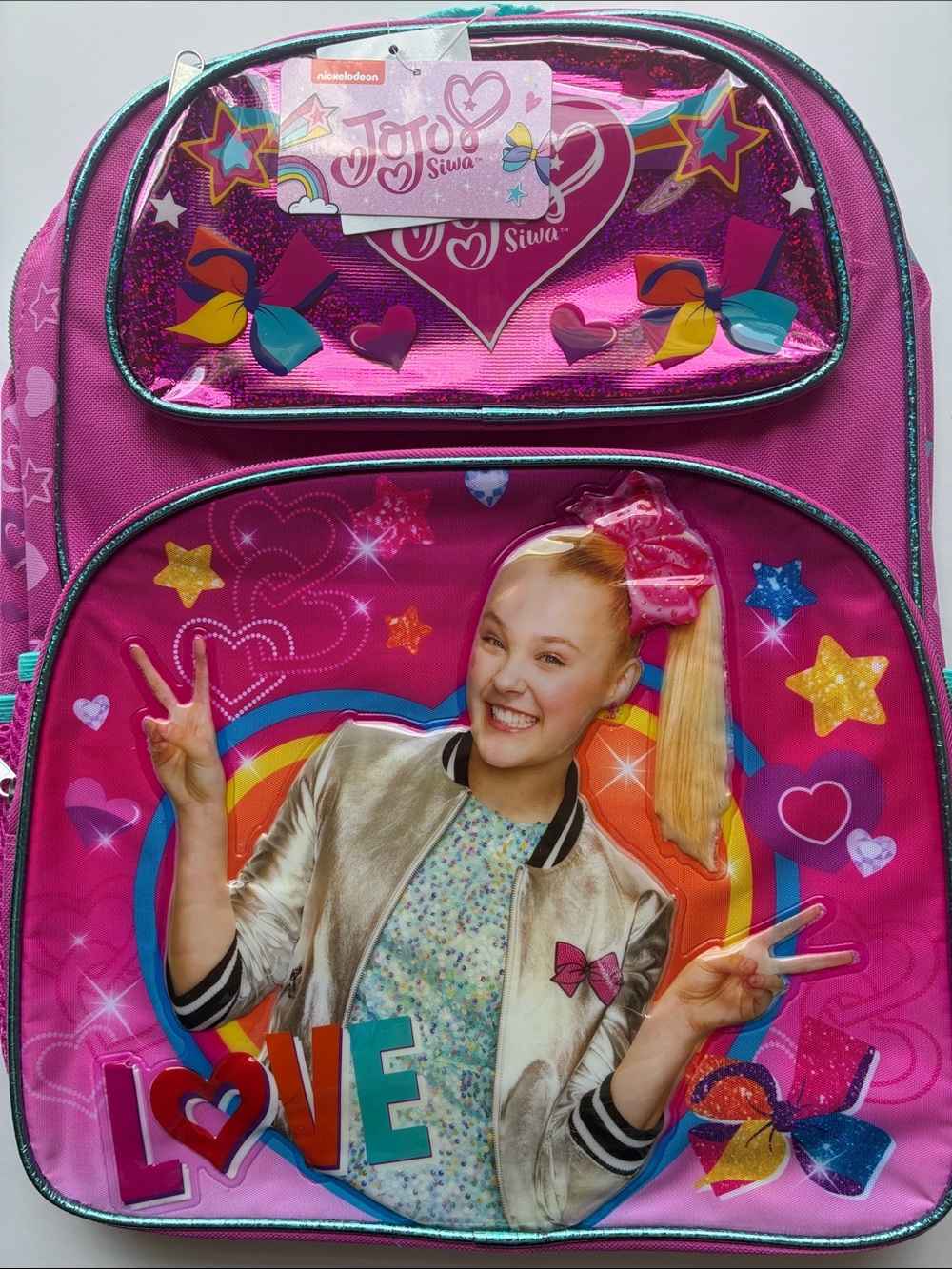 JoJo Siwa Loving Hearts Fu-Size 16" Pink Backpack with Sparkly Accents